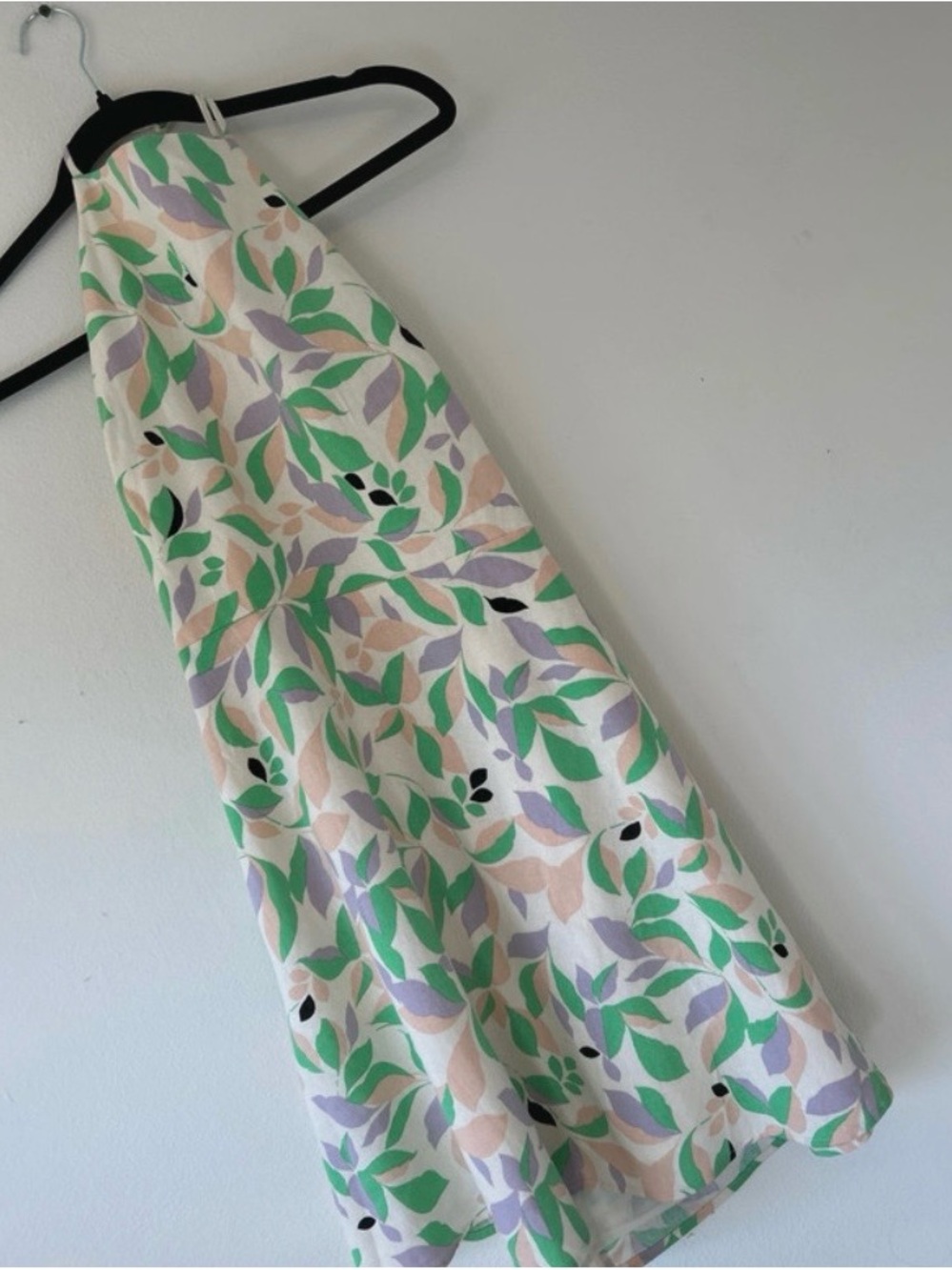 BGL Cream Midi Dress with Green and Lavender Leaf Print